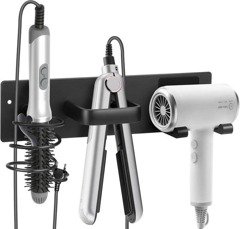 Bensbl Hair Tool Organizer Wall Mount – Aluminum Hair Dryer Holder & Curling Iron Rack with Hooks, Space Saving Bathroom Hair Styling Tool Storage for Blow Dryer, Flat Iron, Curling Tools (Hook) - Image 1